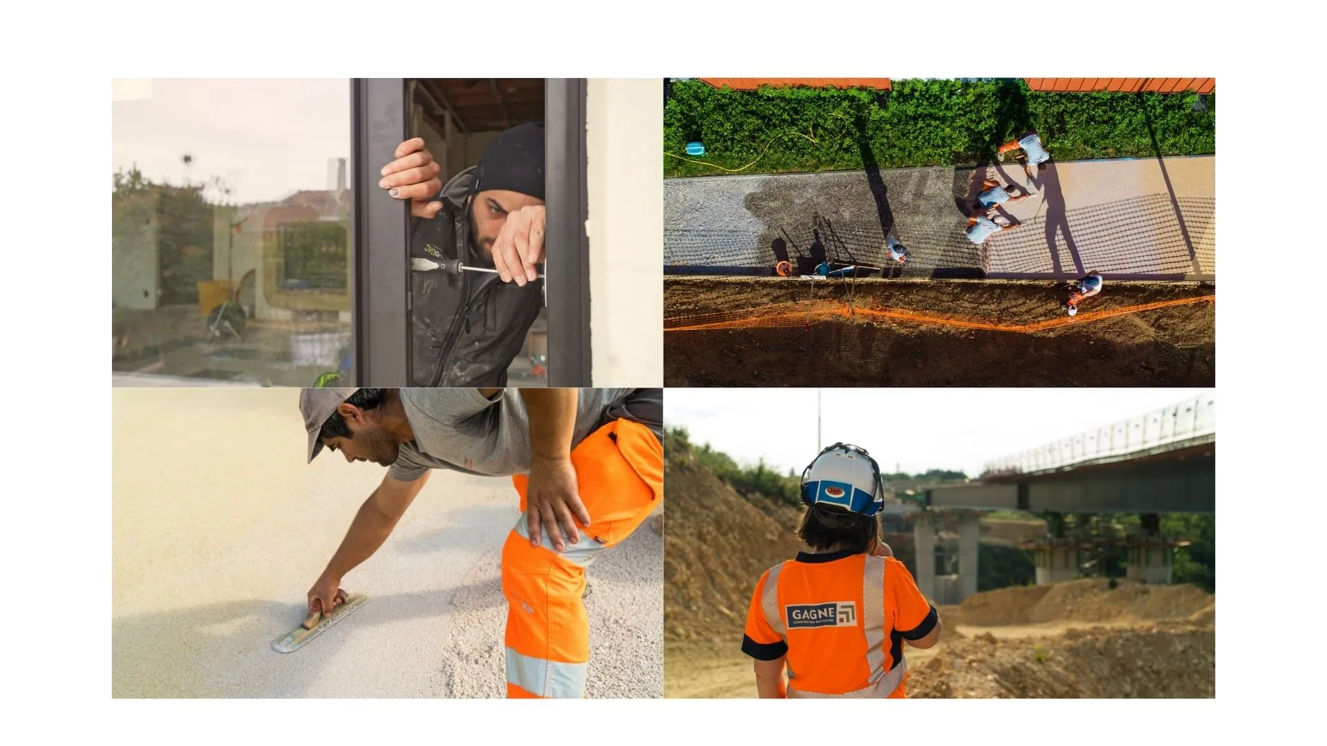 Ouvriers au travail sur le chantier, traçage et repérage