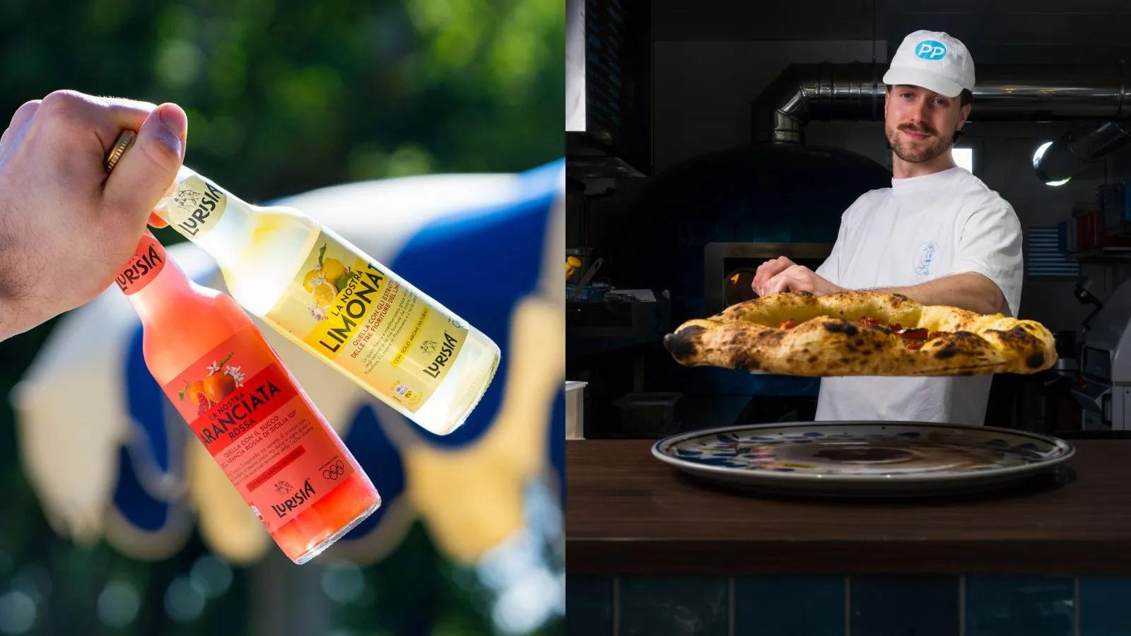Pizzaïolo enfournant une pizza au feu de bois