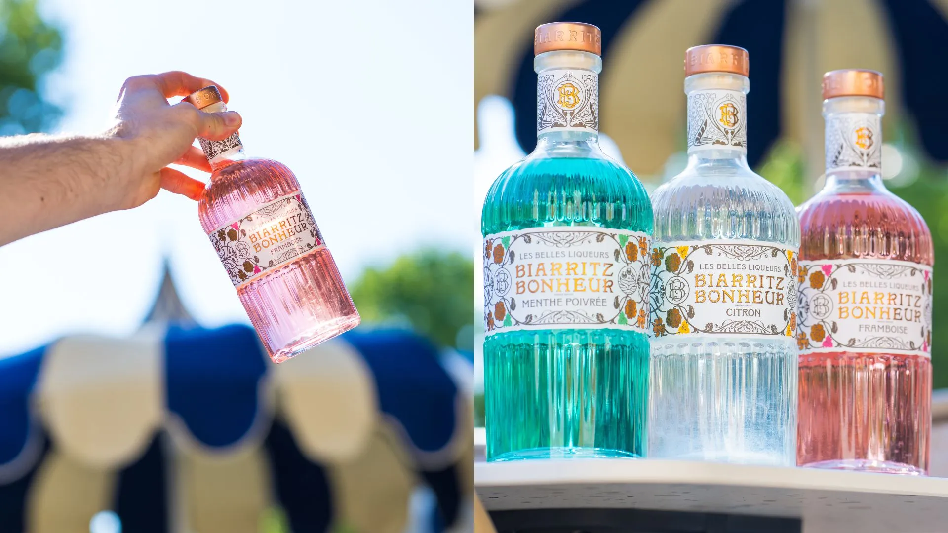 Liqueurs Biarritz Bonheur, packshot en extérieur